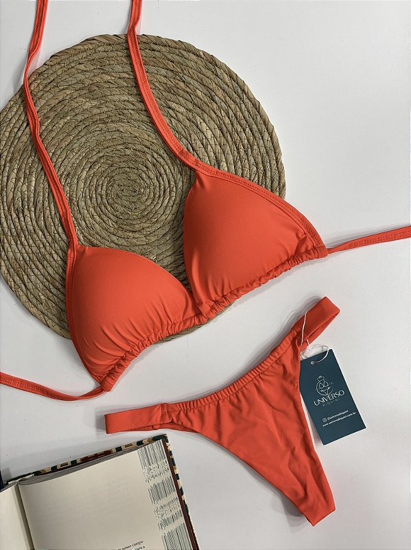 Biquíni Laranja Fio Dental com Bojo
