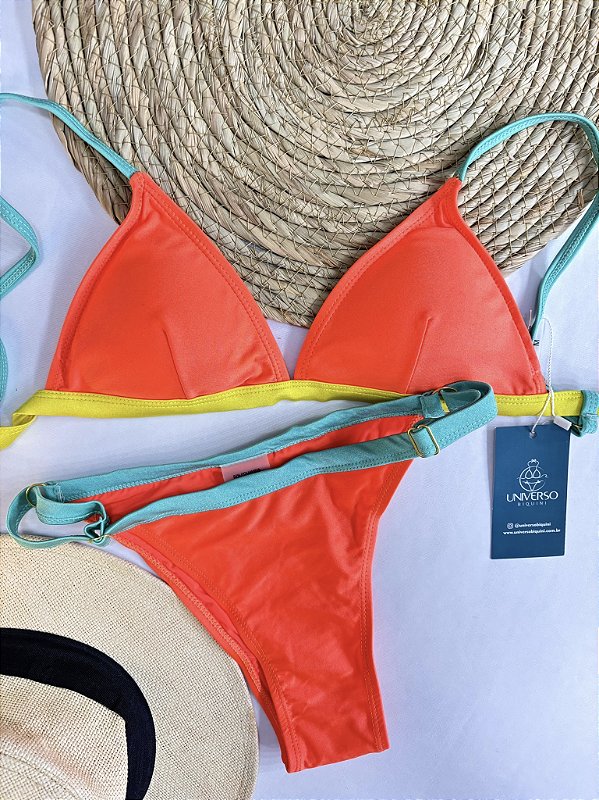Biquíni Aviação Tecido UV - Laranja Neon