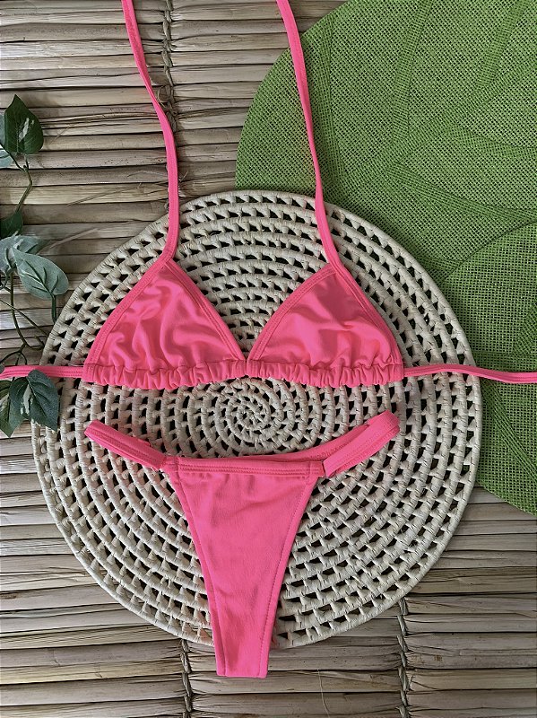 Biquíni de Fita Cortininha - Rosa Neon