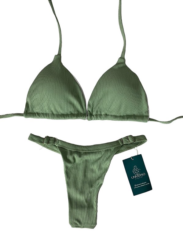 Biquíni de Cortininha Canelado - Verde Água