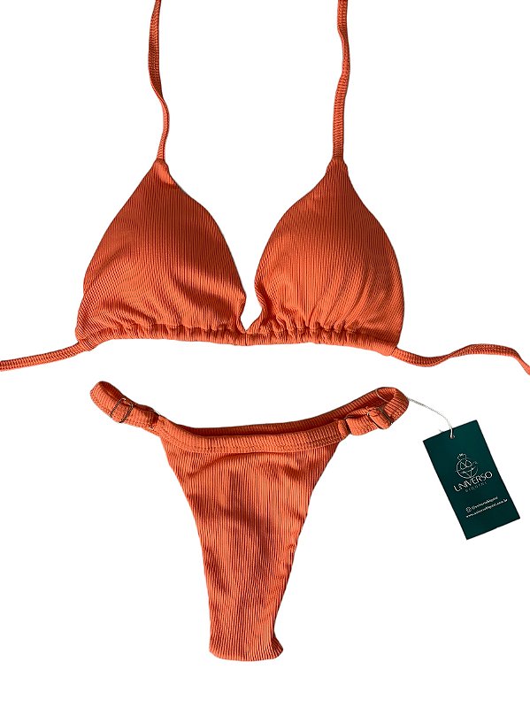 Biquíni de Cortininha Canelado - Salmão