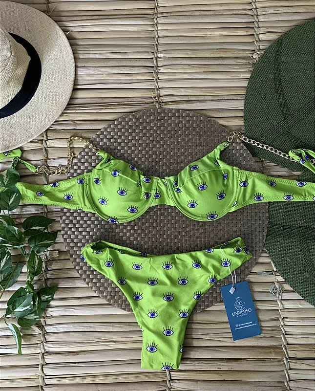 Biquini Meia Taça Tecido UV - Olho Grego