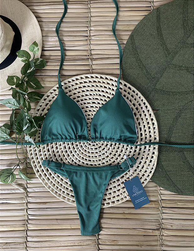 Biquíni de Cortininha Canelado - Verde