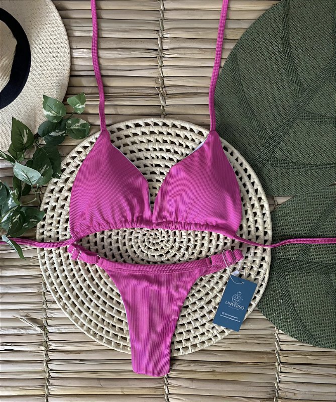 Biquíni de Cortininha Canelado - Pink
