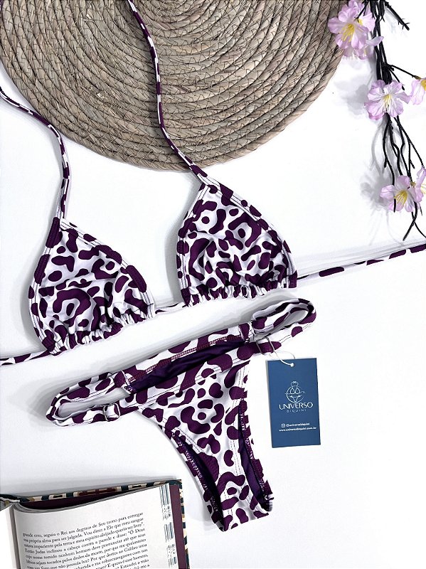 Biquíni Cortininha - Fio Dental + Premium Proteção UV50+ Onça Vinho Marsala