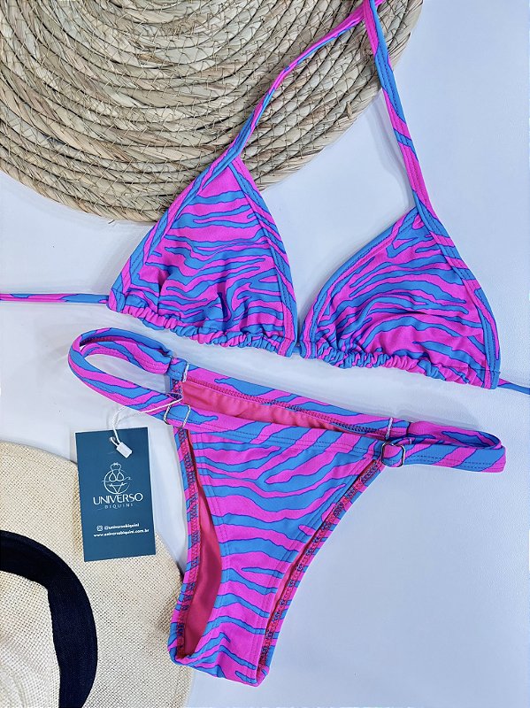 Biquíni Cortininha - Fio Dental+ Premium Proteção UV50+ Zebra Azul