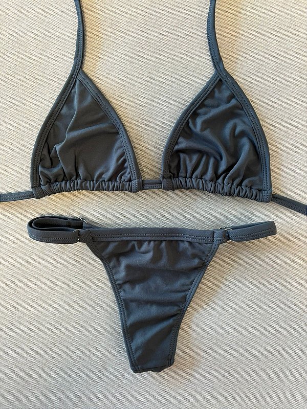 Biquíni Cortininha Marquinha Regulável - Fio Dental+ Premium Proteção UV50+ Cinza Escuro
