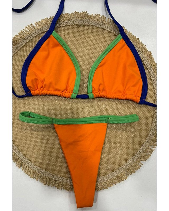 Biquíni Cortininha - Marquinha Bicolor Laranja com Verde e Azul