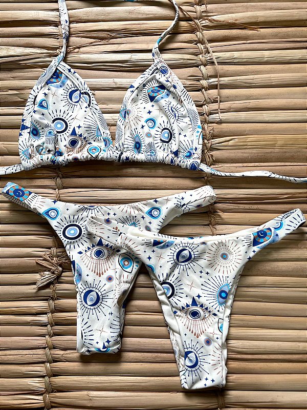 Biquíni Cortininha - Semi Fio + Premium Proteção UV50+ Olho Grego Novo