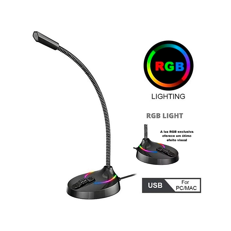 Microfone Gamer RGB Profissional.