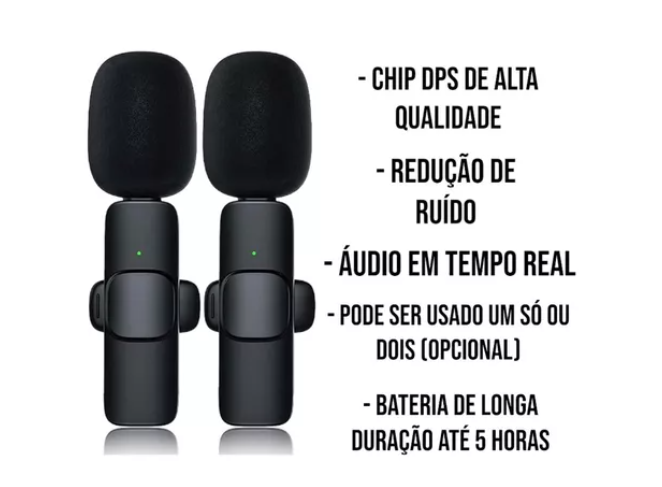 Microfone Sem Fio Lapela Duplo p/ Android