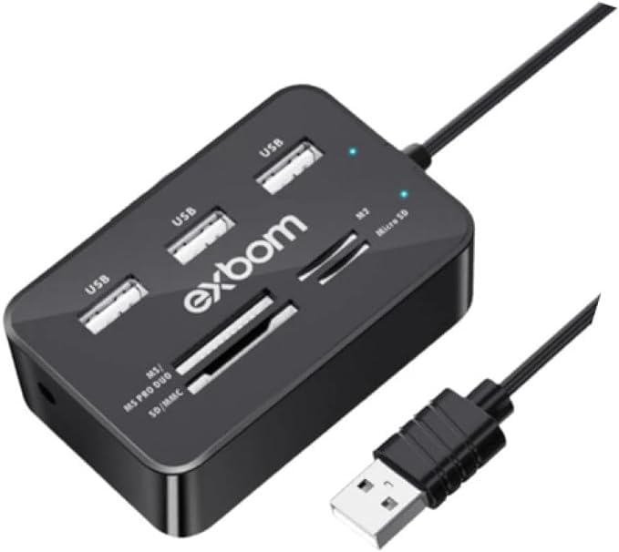 HUB 7 em 1 com 3 Portas USB 2.0 e Leitor de Cartão de Memória