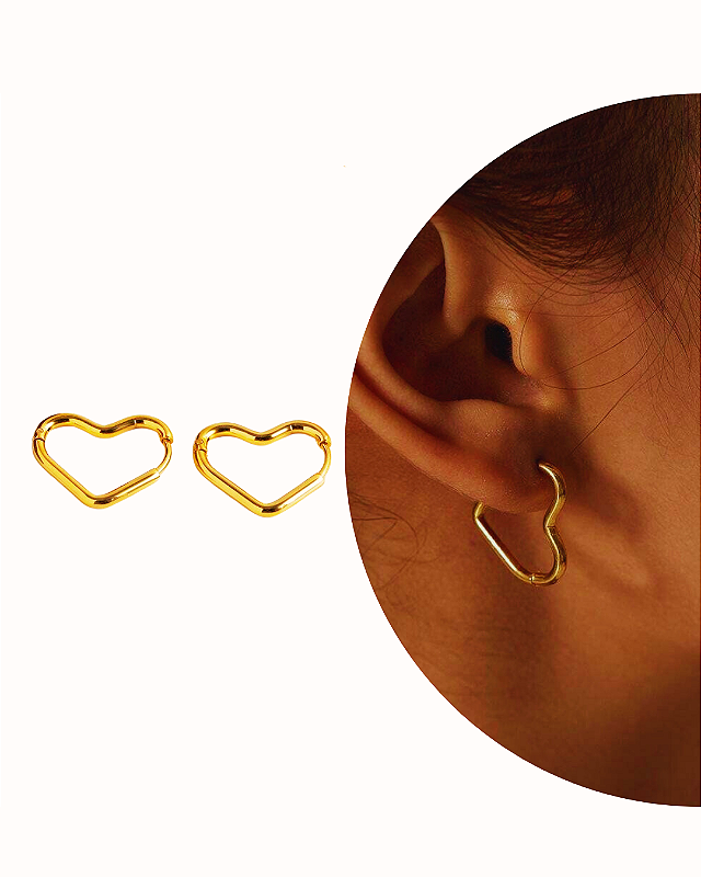 BRINCO ARGOLA CORAÇÃO BANHADO EM OURO 18K