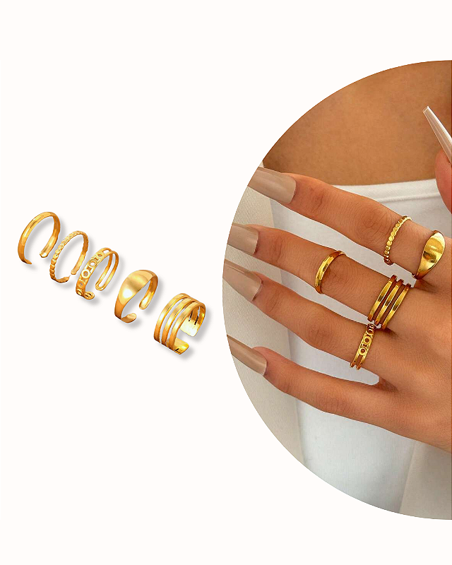 CONJUNTO DE ANEIS AJUSTÁVEIS  DOURADO VINTAGE