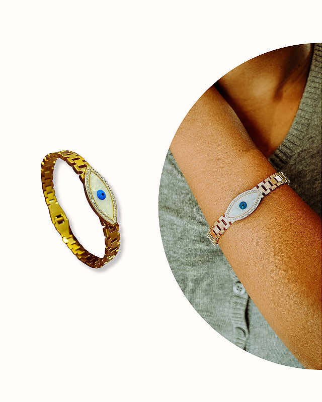 BRACELETE DOURAD OLHO GREGO COM STRASS