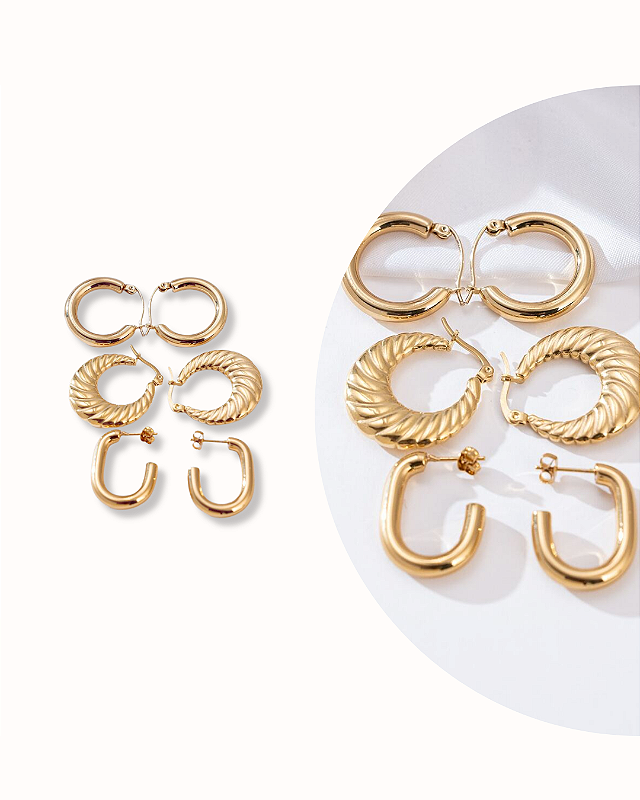 CONJUNTO BRINCO ARGOLAS BANHADA A OURO