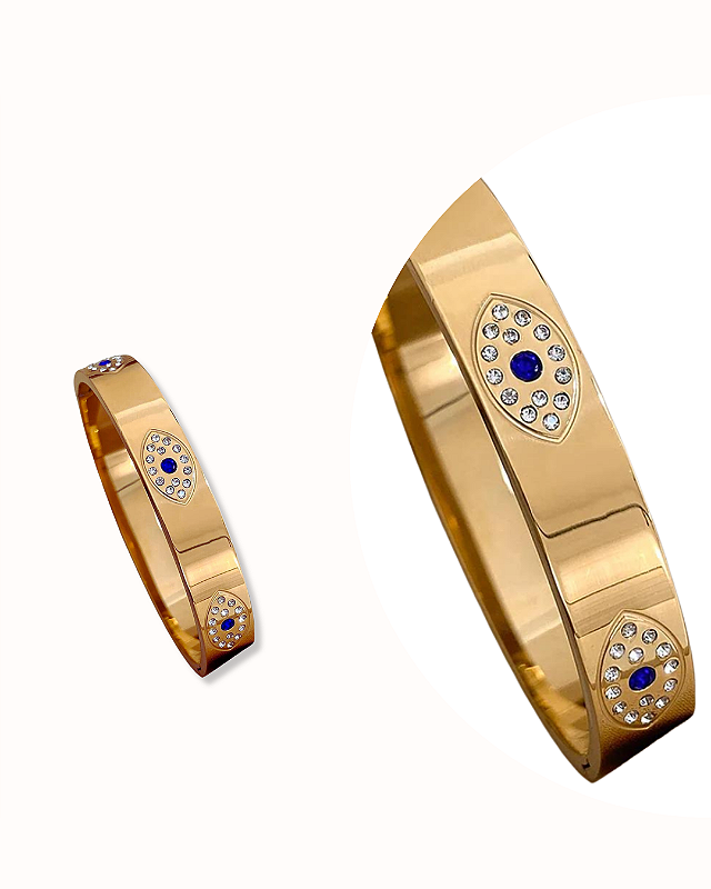 BRACELETE DOURADO OLHO GREGO CRAVEJADO
