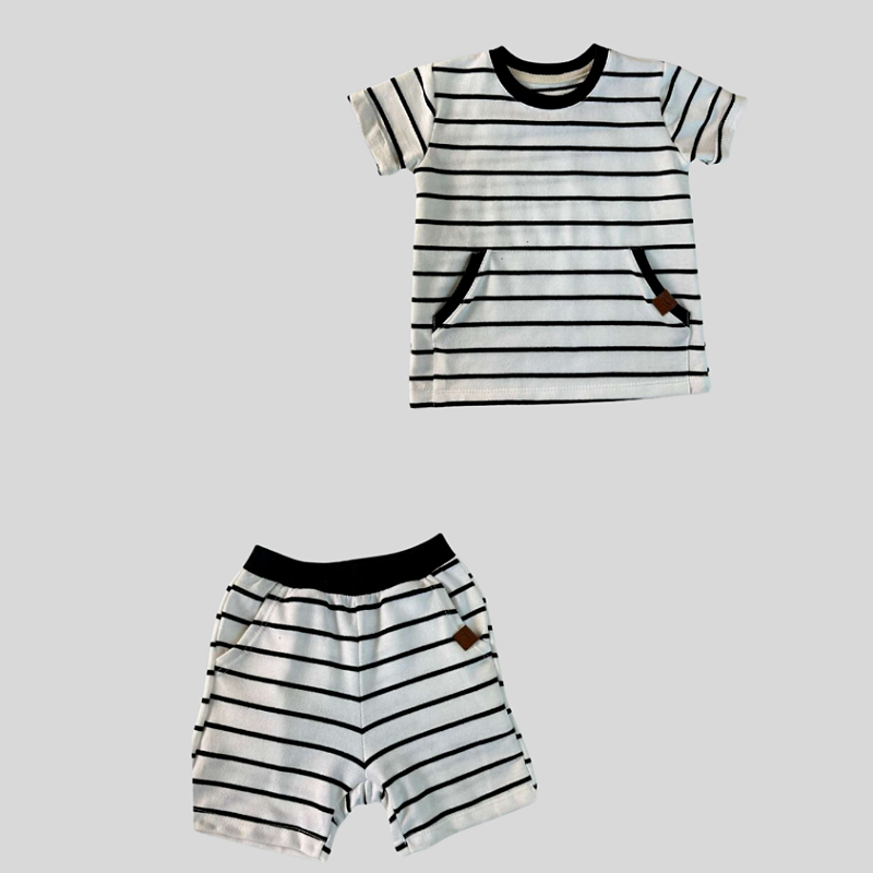 Combinadinho Moletinho Premium Off-White Listras Pretas