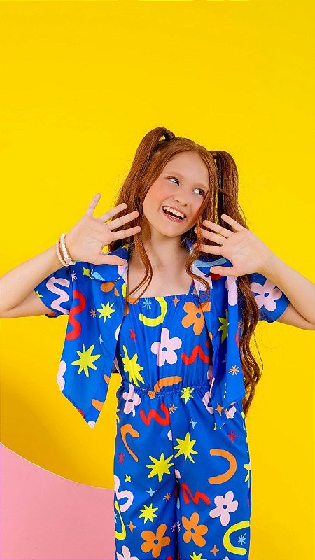 🌈Macacão Tropical Azul Arte e Flor💙