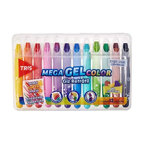 GIZ DE CERA RETRATIL TRIS MEGA GEL C/12 - Papelaria e Livraria