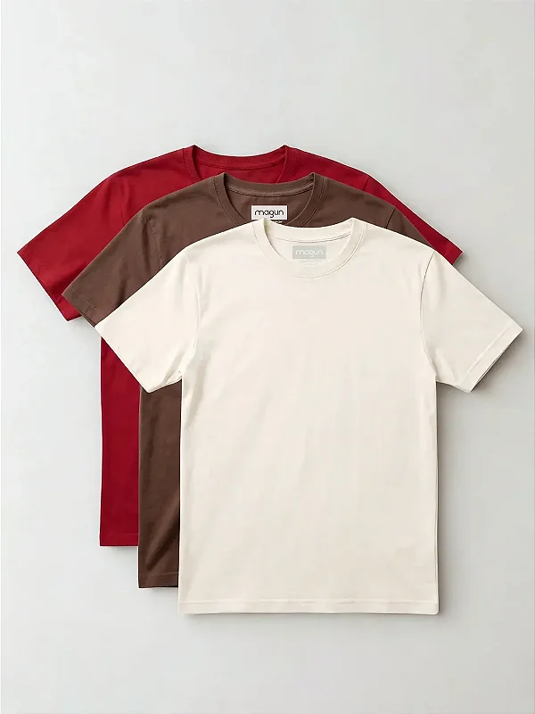 Kit 3 Camisetas Toque Macio - Terra, Vermelho e Off White