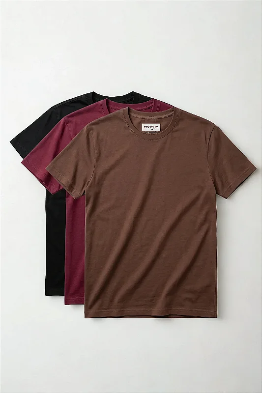 Kit 3 Camisetas Magun Toque Macio - Preto, Terra e Vinho