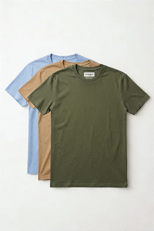 Kit 3 Camisetas Magun Toque Macio - Militar, Areia e Azul Bebê