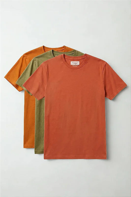 Kit 3 Camisetas Magun Toque Macio - Laranja, Verde Musgo e Terracota
