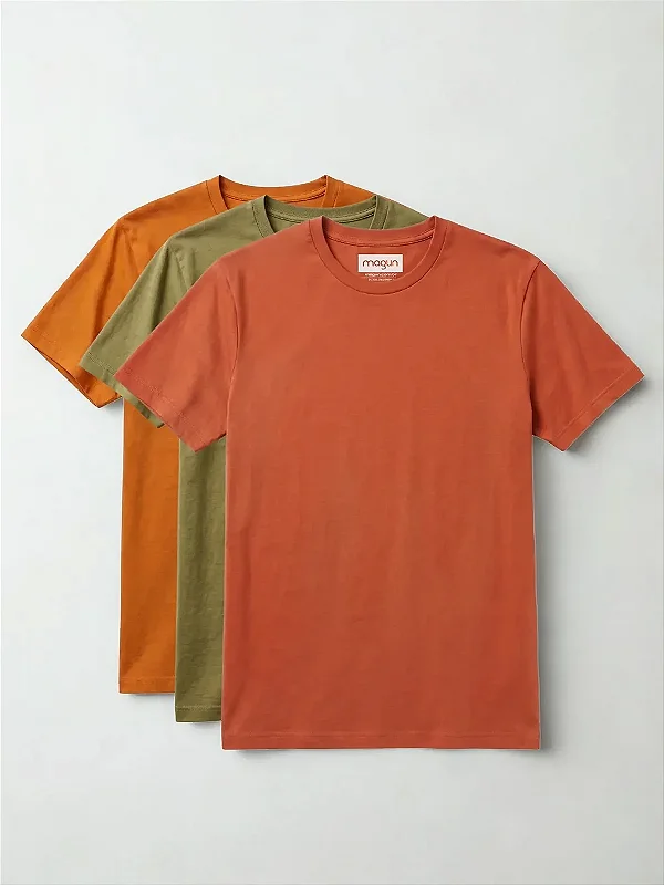 Kit 3 Camisetas Toque Macio - Laranja, Verde Musgo e Terracota