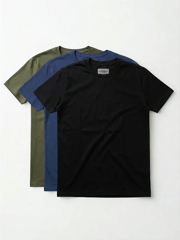 Kit 3 Camisetas Toque Macio - Marinho, Militar e Preto