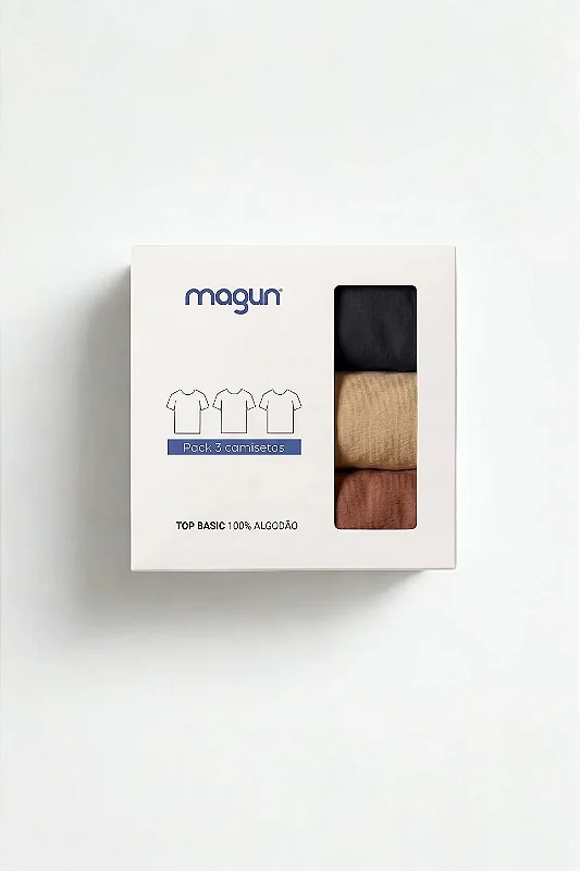 Kit com 3 Camisetas Básicas - 100% Algodão Toque Macio Masculina Magun