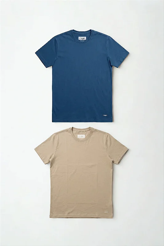 Kit 2 Camisetas Algodão Premium Sem Transparência Bege e Marinho