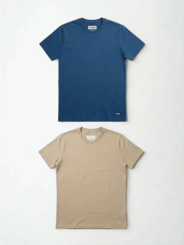 Kit 2 Camisetas Algodão Premium Sem Transparência Bege e Marinho