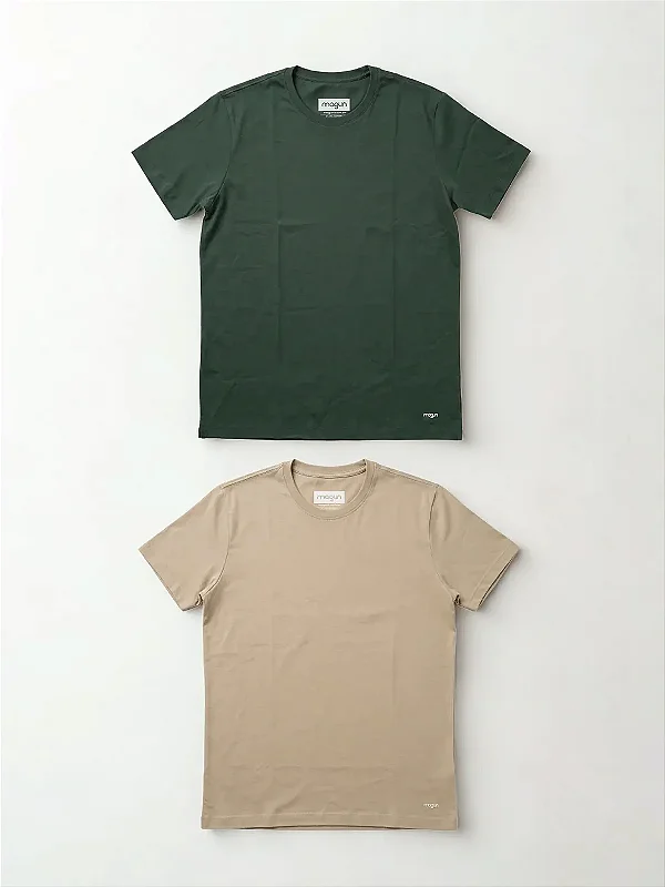Kit 2 Camisetas Algodão Premium Sem Transparência Verde e Bege