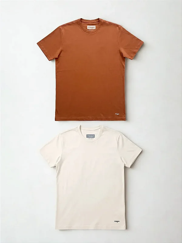 Kit 2 Camisetas Algodão Premium Sem Transparência Caramelo e Off White