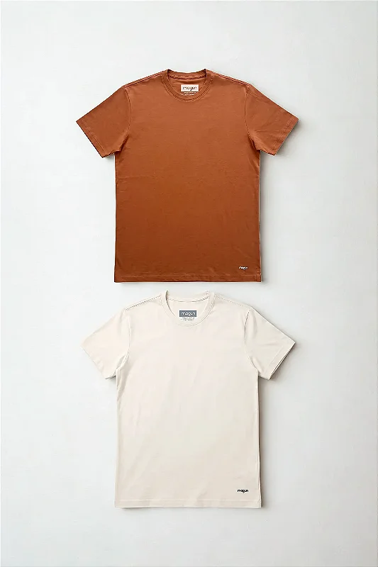 Kit 2 Camisetas Algodão Premium Sem Transparência Caramelo e Off White