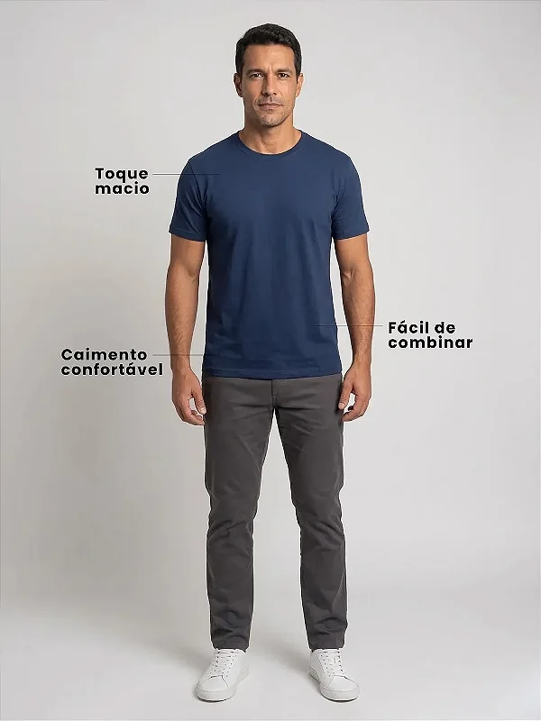 Camiseta Algodão Básica Toque Macio - Azul Marinho