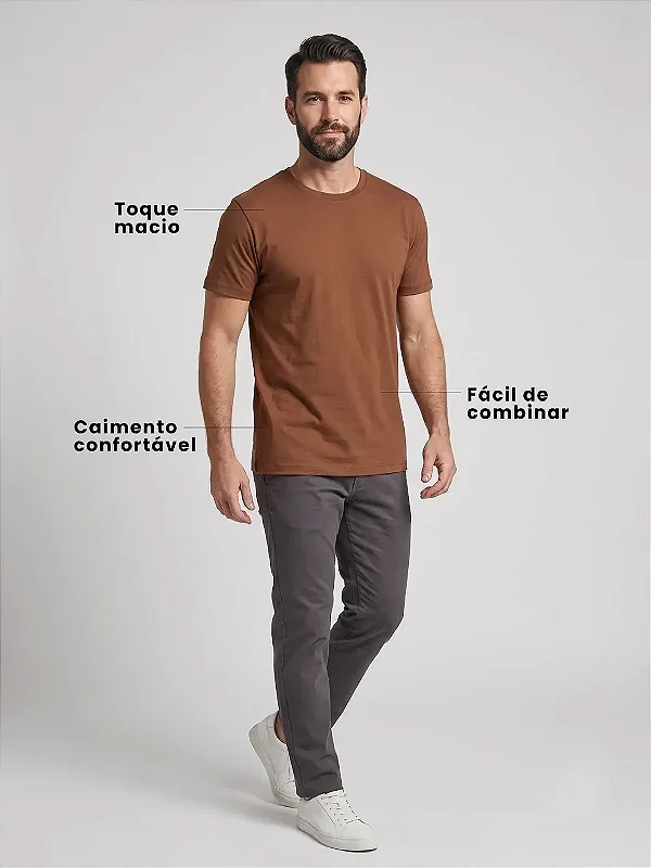 Camiseta Algodão Básica Toque Macio - Marrom