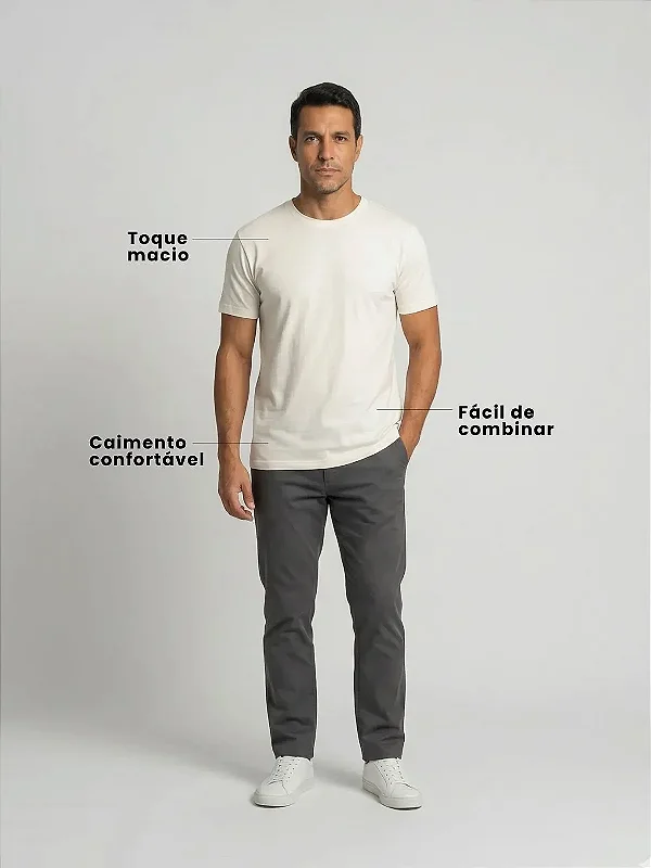 Camiseta Algodão Básica Toque Macio - Off White