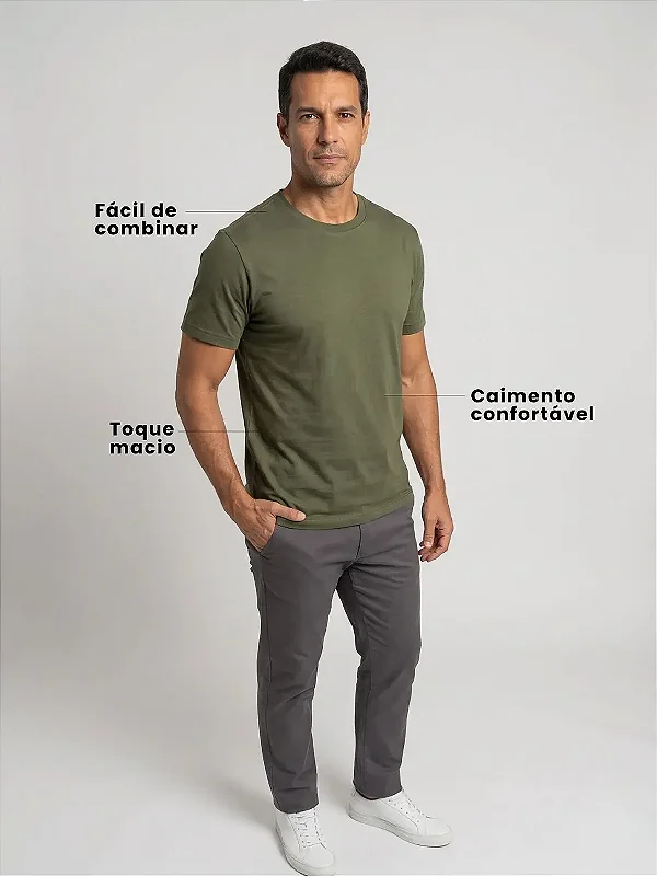 Camiseta Algodão Básica Toque Macio - Verde Militar