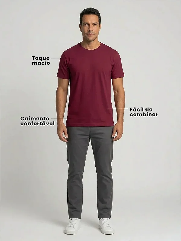 Camiseta Algodão Básica Toque Macio - Vinho