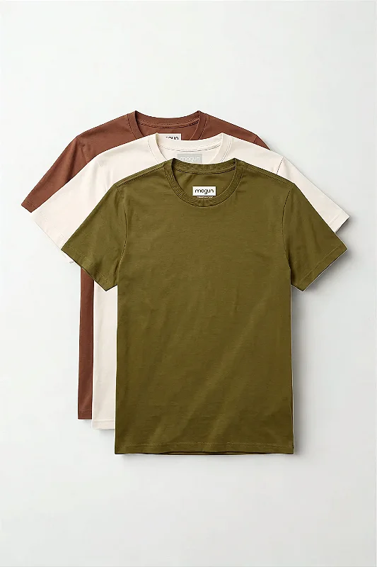 Kit 3 Camisetas Magun Toque Macio - Off White, Marrom e Verde Musgo