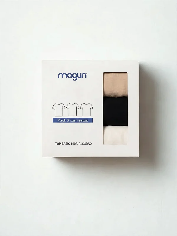 Kit 3 Camisetas Toque Macio - Off White, Preta e Bege
