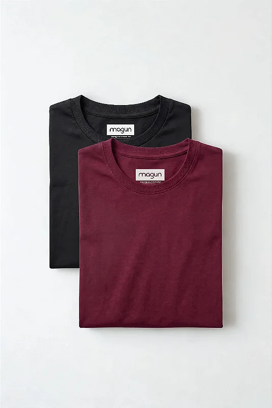 Kit 2 Camisetas Algodão Toque Macio - Vinho e Preta