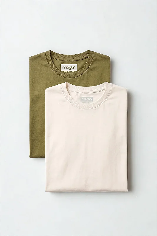 Kit 2 Camisetas Algodão Toque Macio - Off White e Verde Musgo