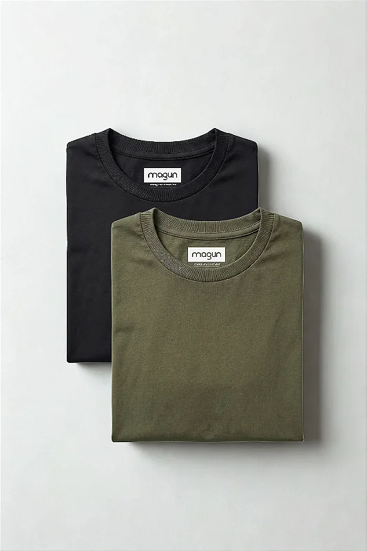 Kit 2 Camisetas Algodão Toque Macio - Preta e Verde Militar