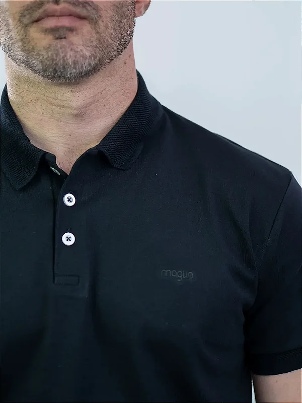 Camisa Polo Algodão Premium Tecido Firme e Macio Preta