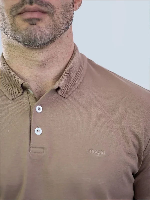 Camisa Polo Algodão Premium Tecido Firme e Macio Marrom