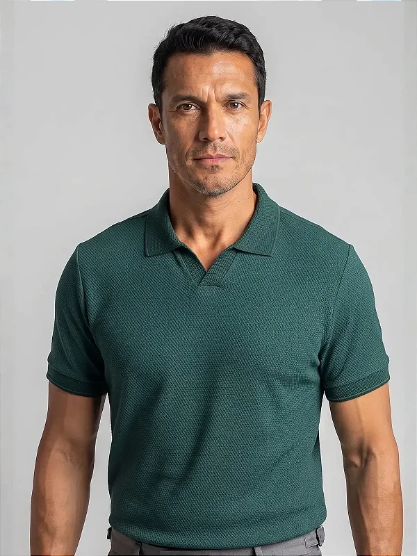 Camisa Polo Masculina Sem Botão Texturizada Verde