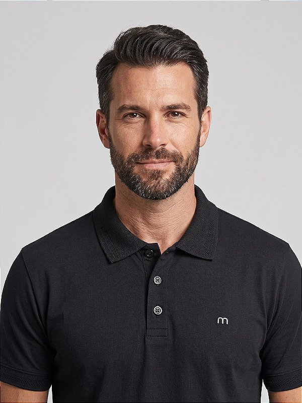 Camisa Polo Masculina Algodão Minimal Preta
